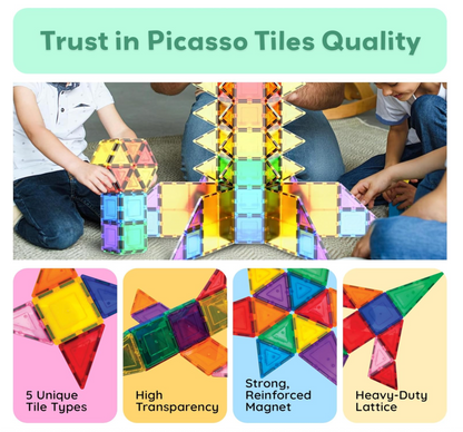 MAGNETIC 3D BUILDING TILES - PicassoTiles 100 Piece Set